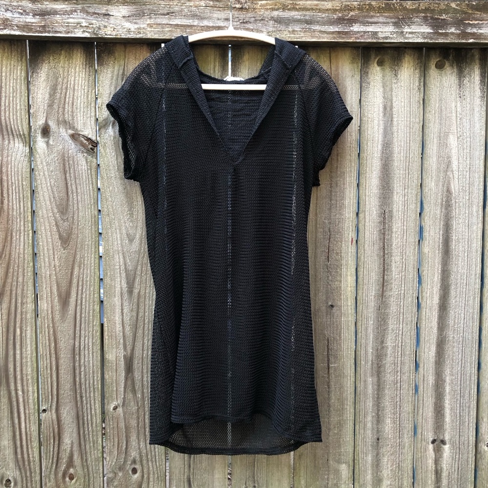 Jordan Taylor Vintage Mesh Swim Coverup Hooded Size M Black Tunic Length